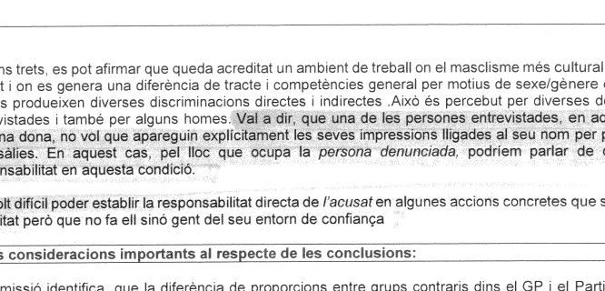 El informe elaborado a petición de la oficina de igualdad del Parlament acredita machismo arraigado en Junts