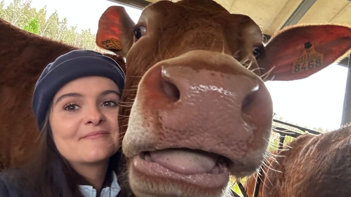 Oneka Zaballa ganadera del País Vasco con una de sus cien vacas.