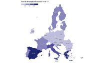Imagen con un mapa de Europa y la tasa de desempleo por países.