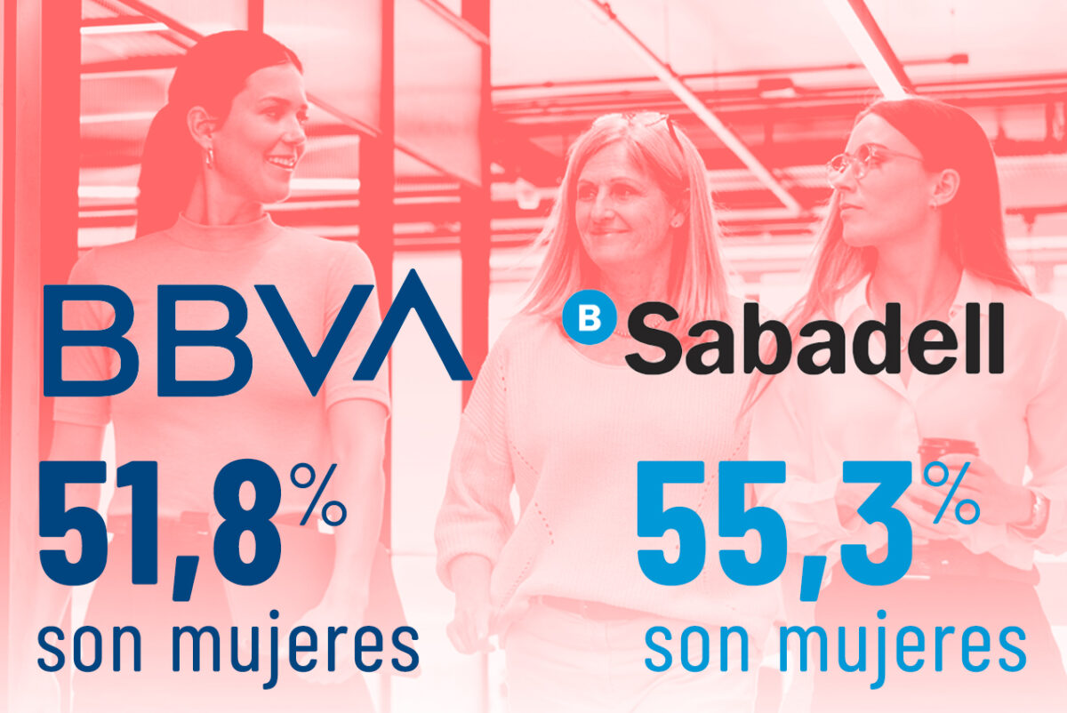 Imagen con el porcentaje de mujeres en la plantilla de BBVA y Banco Sabadell