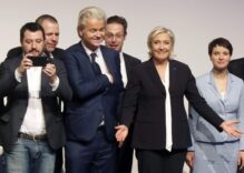 Matteo Salvini, Harald Vilimsky, Geert Wilders, Marcus Pretzell, Marine Le Pen y Frauke Petry