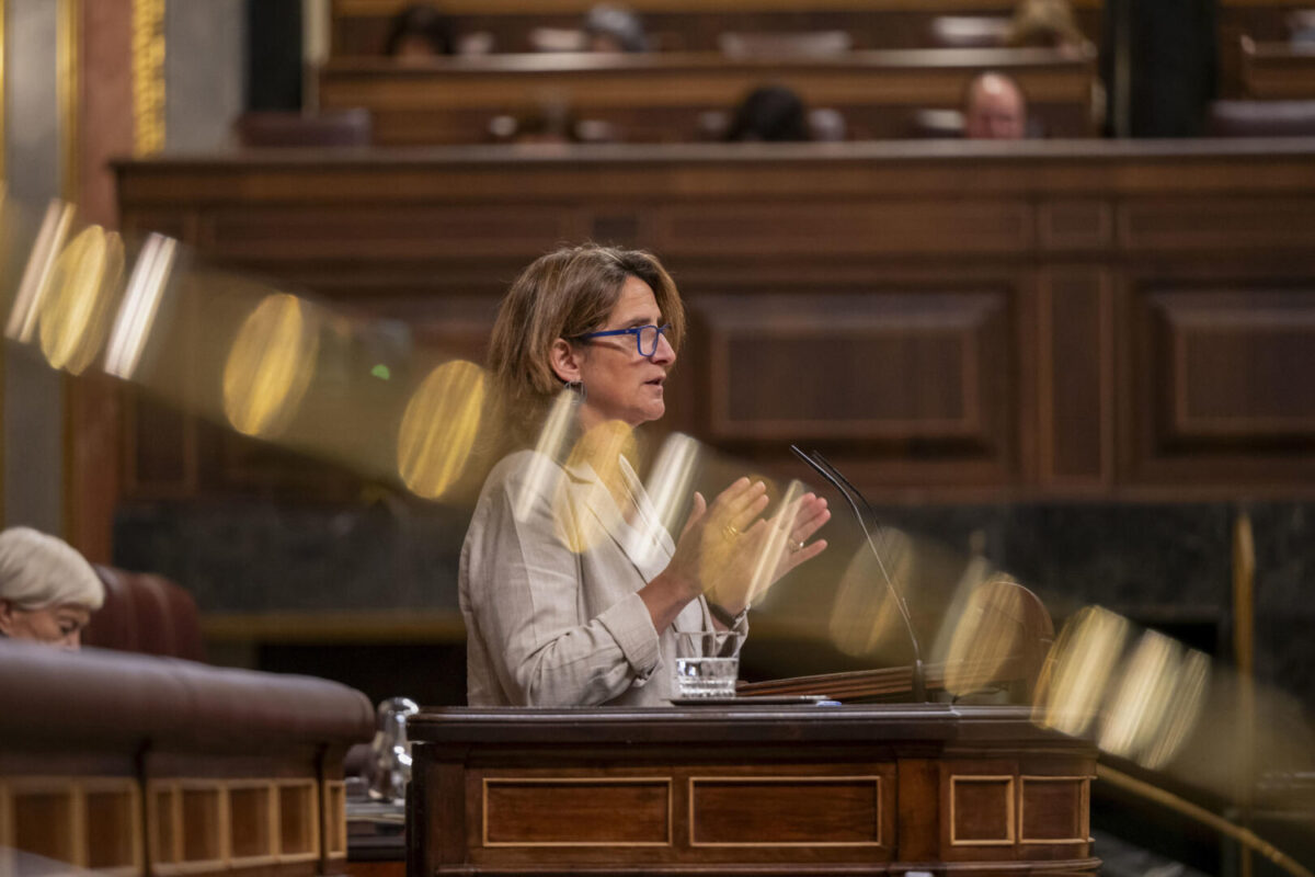 La vicepresidenta tercera y ministra para la Transición Ecológica y el Reto Demográfico, Teresa Ribera, interviene en una sesión de control en el Congreso de los Diputados