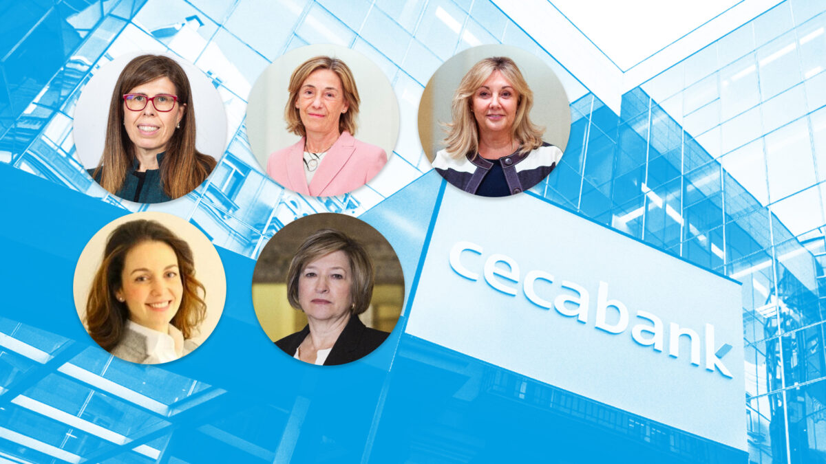De izq. a dcha. Ainhoa Jáuregui, consejera delegada, junto con las consejeras independientes, Julia Salaverría, Carmen Motellón, junto a Ana Santillán y Concepción Jiménez, en la parte inferior.