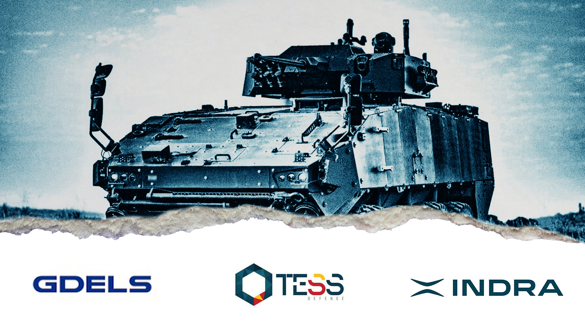 Tanque Tess Defense con los logos de Indra y GDELS