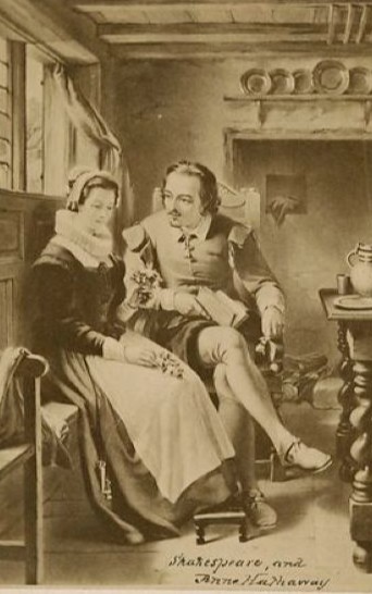 Ilustración de Anne Hathaway y William Shakespeare de los años 1860-1870