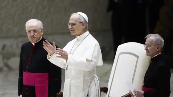 El Papa León XIV, en su encuentro con los periodistas en el Vaticano