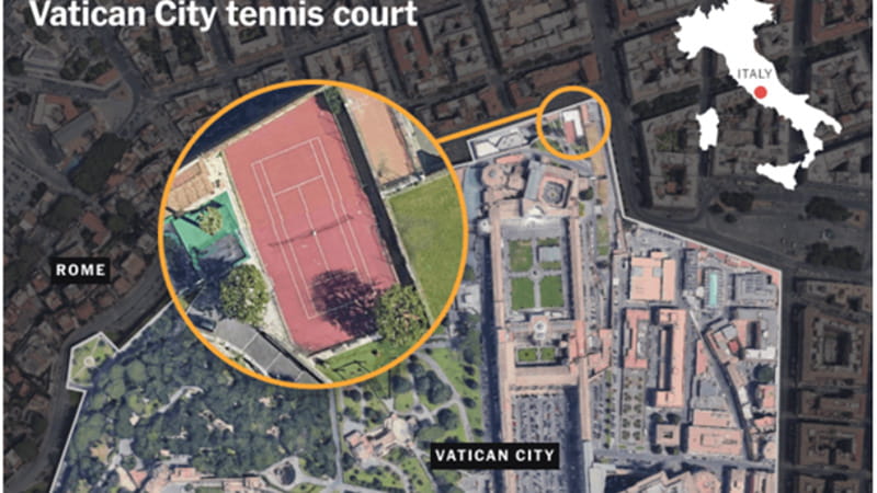 La pista de tenis, en los jardines de la Ciudad del Vaticano