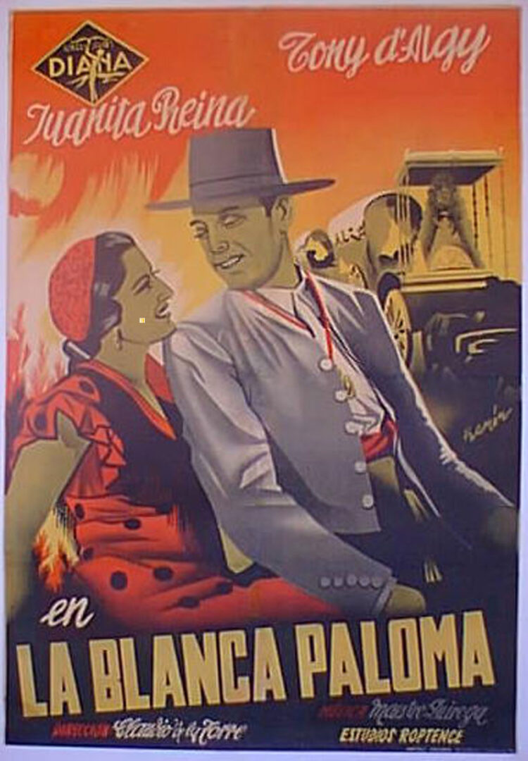Cartel de La blanca paloma (1942), firmado por Ramón. La primera película interpretada por Juanita Reina