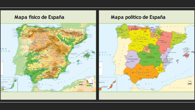 Los mapas físicos y políticos de España, con las provincias Los mapas físicos y polítcos de España, con las provincias