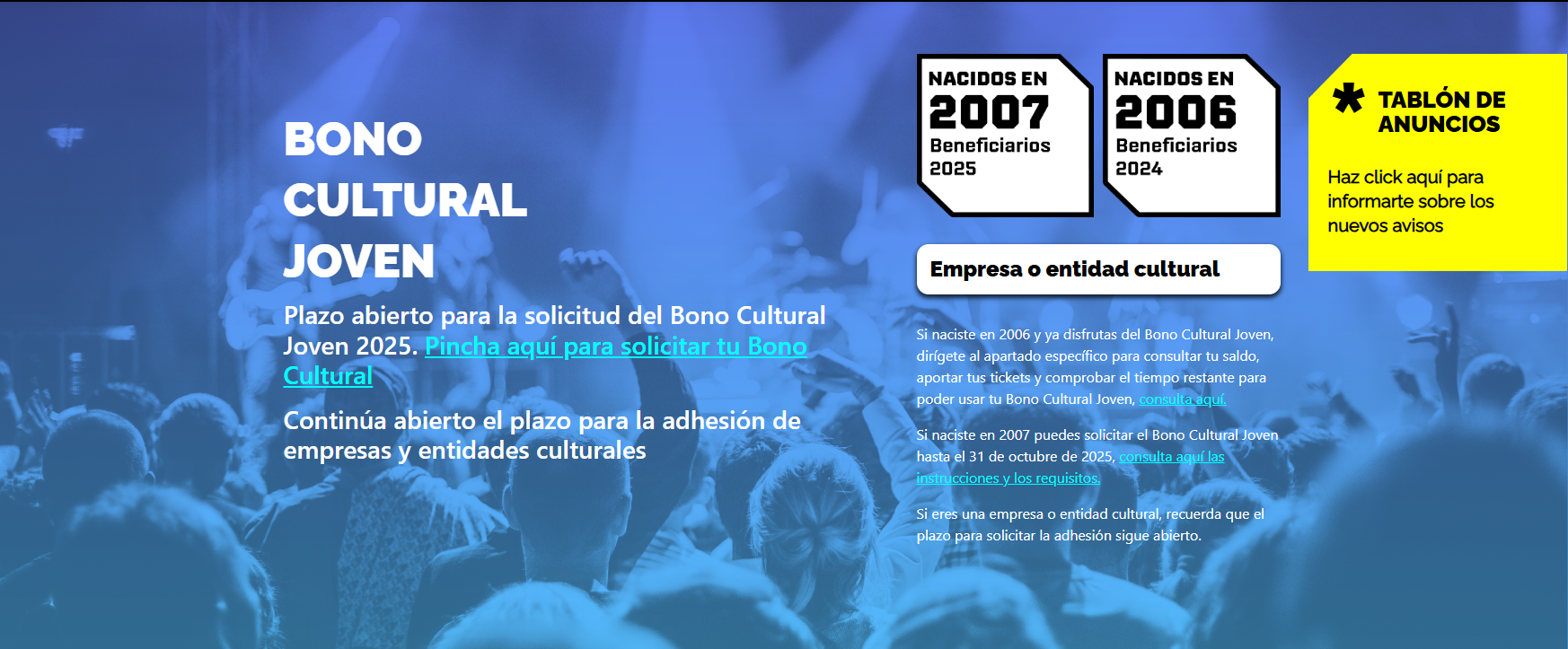 Vistazo a la web del Bono Cultural Joven 2025 Vistazo a la web del Bono Cultural Joven 2025