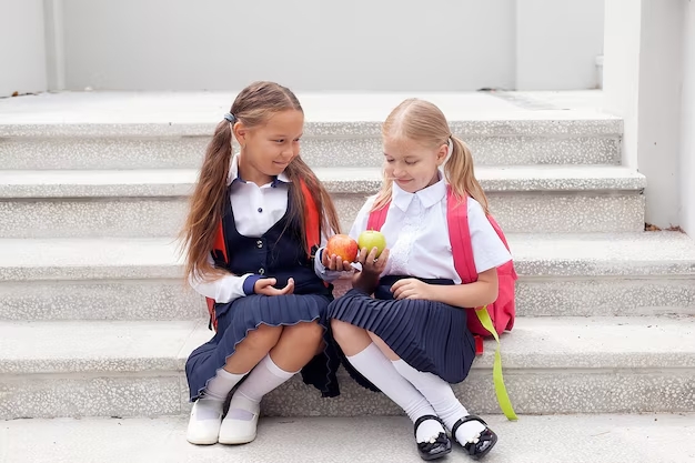 Unas niñas en el patio de su colegio Unas niñas en el patio de su colegio