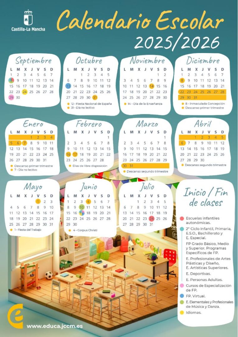 Calendario escolar de Castilla-La Mancha para 2025-26