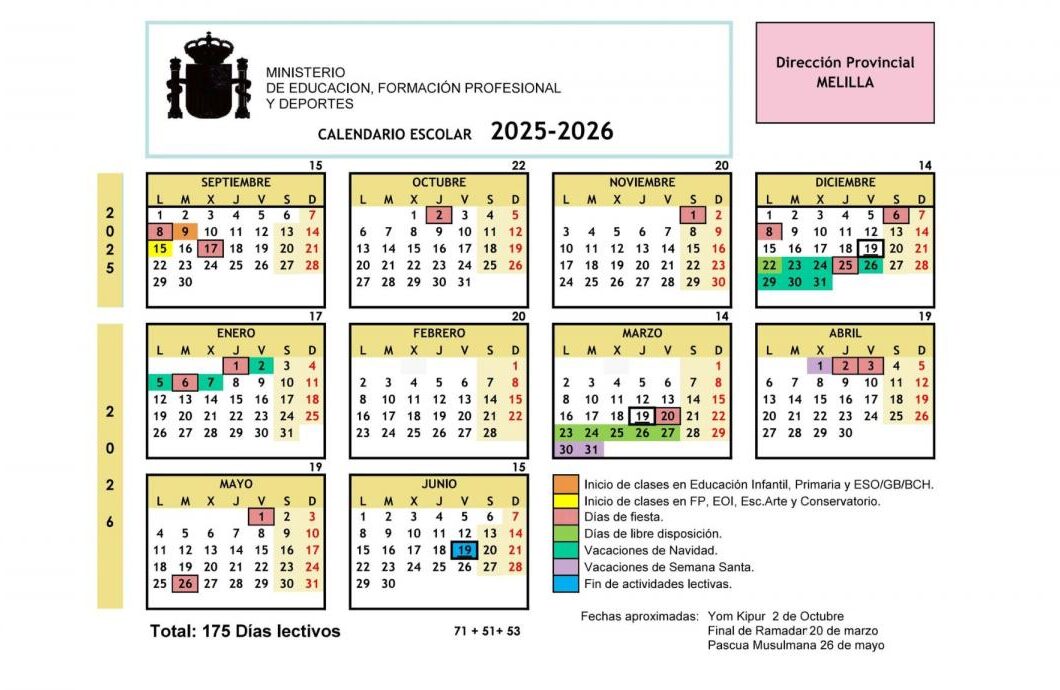 Calendario escolar de Melilla para el curso 25-26 Calendario escolar de Melilla para el curso 25-26