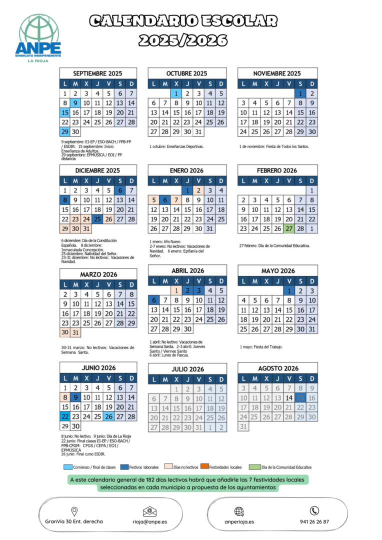 Calendario escolar de la Rioja en 2025-26 completo