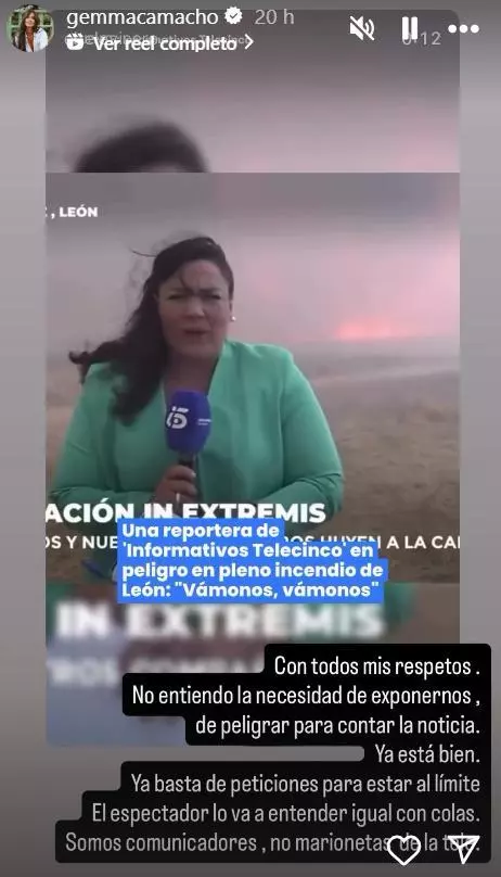 Captura de la Historia de Instagram de las quejas de la periodista