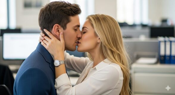 Beso en oficina - Sociedad